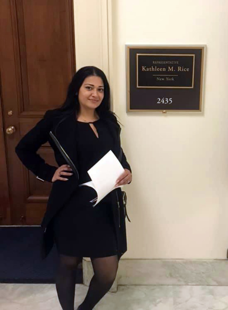 Naila Amin outside the office of Rep. Kathleen Rice, D-N.Y., as part of her push to ban child marriage in New York.