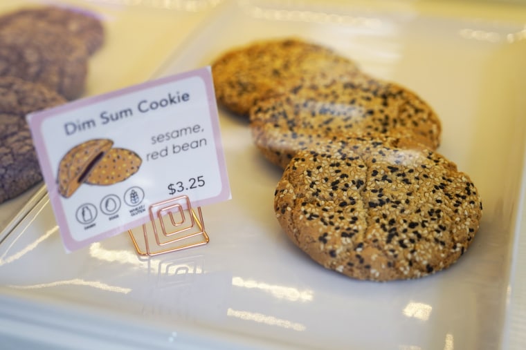 A dim sum cookie is displayed at the Sunday Bakeshop in Oakland, Calif., on Aug. 19, 2021.