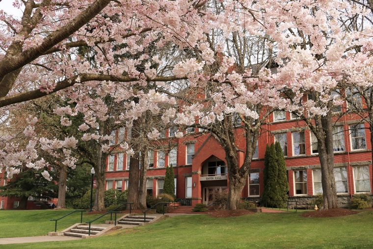 Spring campus scene Willamette University in Salem Oregon