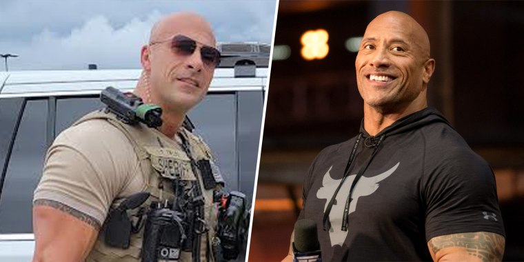 Alabama police officer Eric Fields, left, is a dead ringer for Hollywood action star Dwayne "The Rock" Johnson.