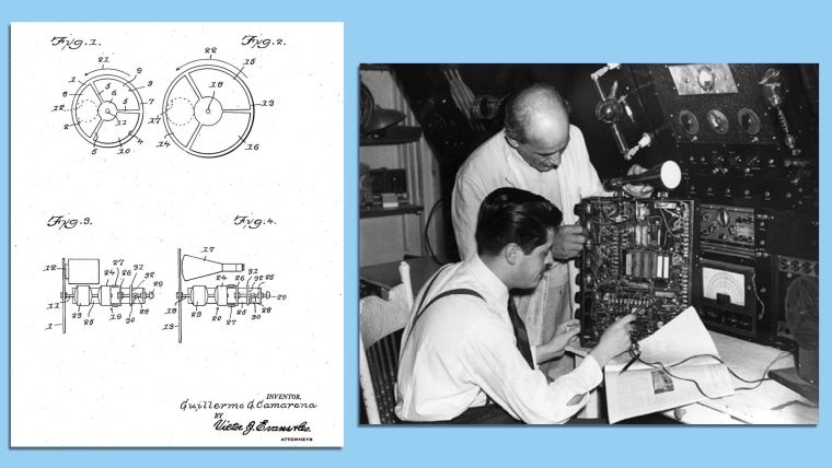 Imagen de una patente para una rueda que daba color a imágenes en blanco y negro en la era temprana de la TV