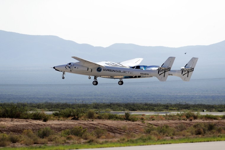 The craft carrying Virgin Galactic founder Richard Branson and other crew members takes off from Spaceport America near Truth or Consequences, N.M., on July 11, 2021.