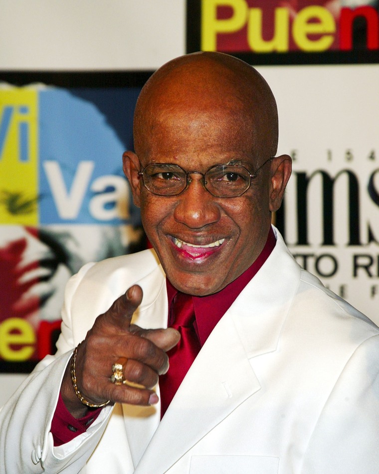 Image: Roberto Roena arrives at a benefit concert to honor the life and music of Tito Puente April 21, 2003 at Lincoln Center in New York City.