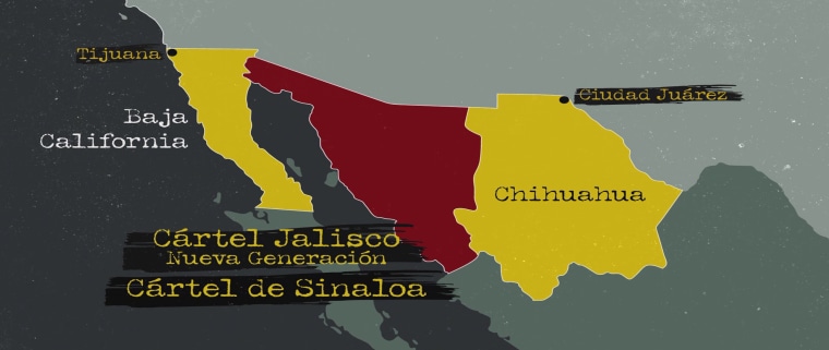 Mapa de los cárteles que atacan a los migrantes en el norte de México.
