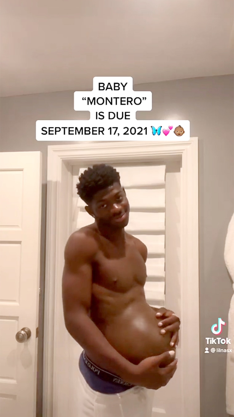 Lil Nas X shared several images showing him with a prosthetic pregnancy bump on Instagram. 