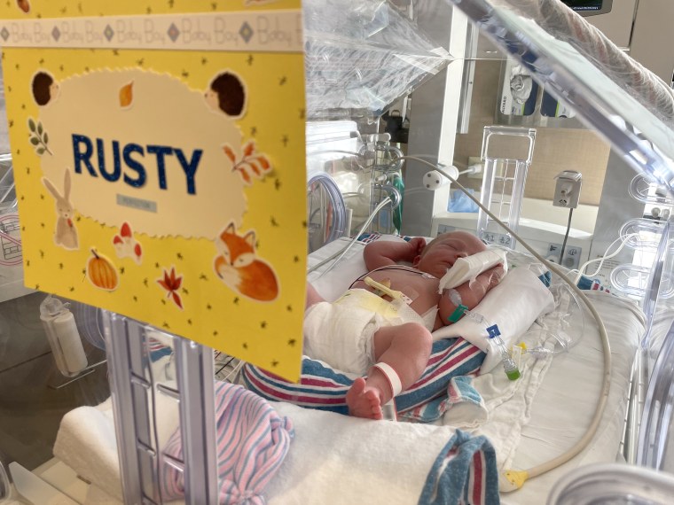 Russell already has a pair of nicknames, "Rusty," and "RJ" as he makes it a family of five for Dylan and husband Brian Fichera.