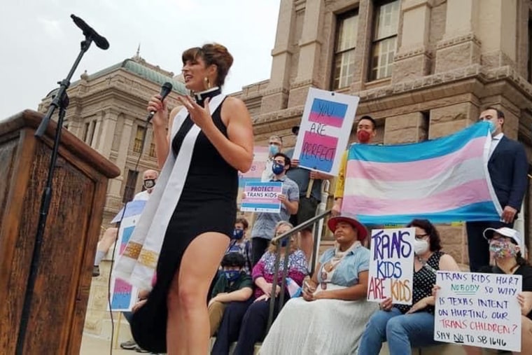 Image: Remington Johnson speaks at a rally in Austin, Texas.