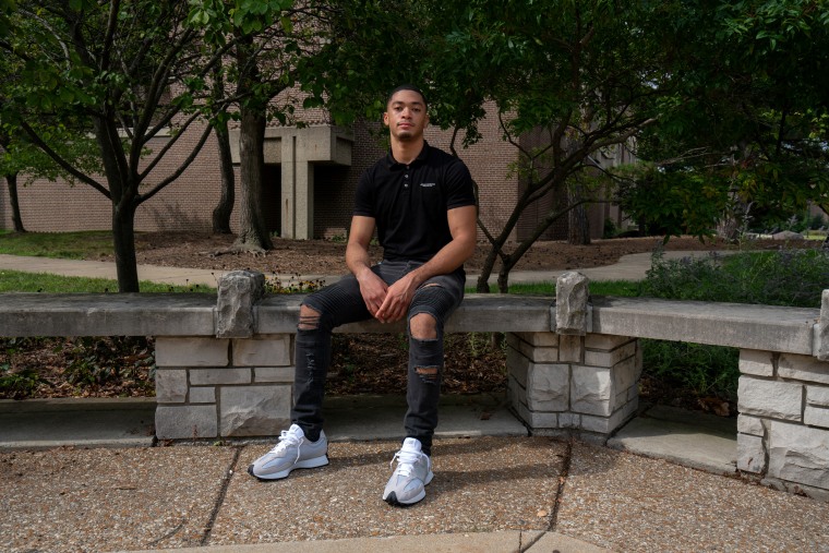 Image: Diamante Hare, a senior at Northeastern Illinois University, felt uncomfortable and out of place when he first started in 2018. Of the 20 Black freshmen he remembers becoming friendly with at the start of that year, he said 17 didn’t make it past the first semester.