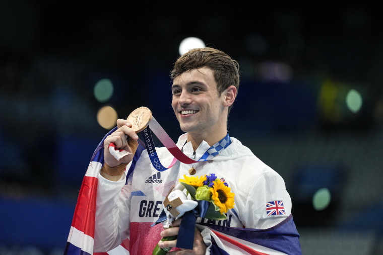 Bronze medalist Thomas Daley of Team Great Britain poses after the medal ceremony for the Men's 10m Platform Final on day fifteen of the Tokyo Olympic Games at Tokyo Aquatics Centre on Aug. 7, 2021.
