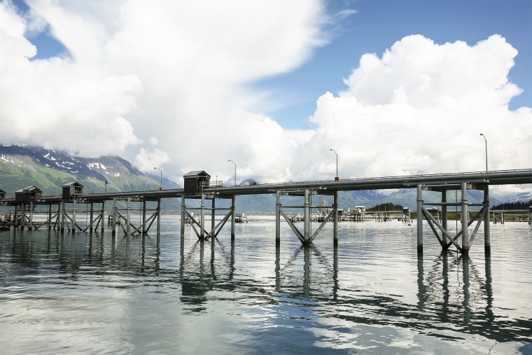 A pipeline leading to a mooring station for oil tankers at the Trans-Alaska Pipeline Marine Terminal in Valdez, Alaska on Aug. 8, 2008.