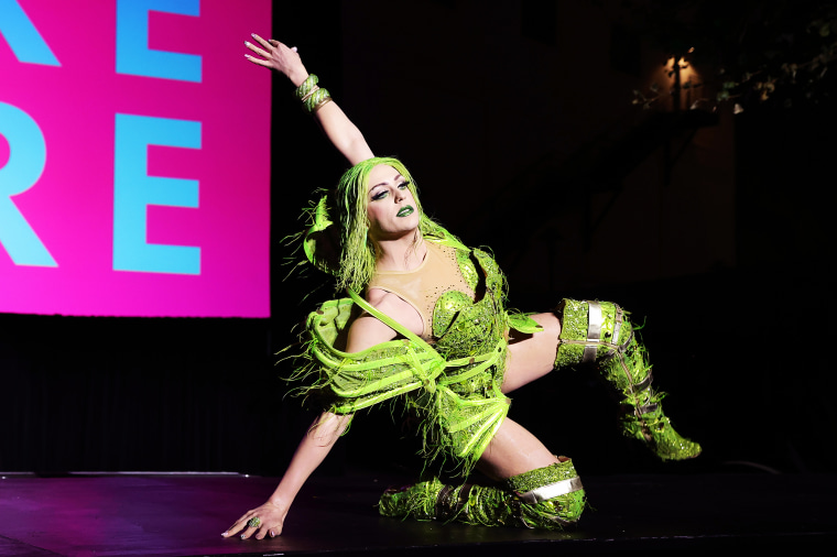 Laganja Estranja performs during the second season premiere of "We're Here" in Culver City, Calif., on Oct. 8, 2021.