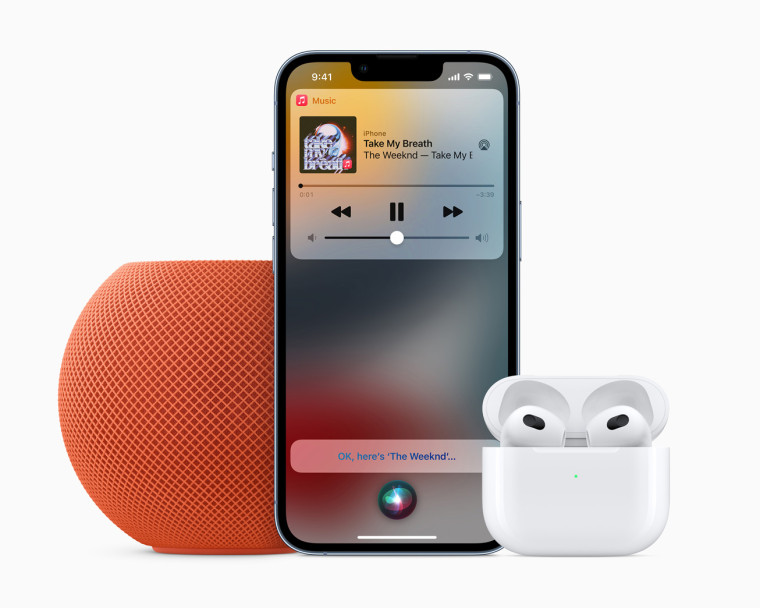 Apple today introduced HomePod mini in three new colors, as well as  the Apple Music Voice Plan which is designed around Siri, and the third generation of AirPods.