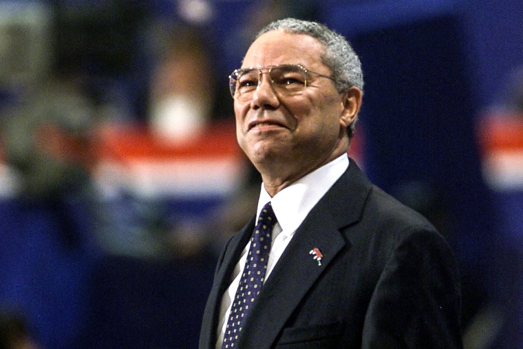Former General Colin Powell during his speech to the evening session of the 2000 Republican National Convention in Philadelphia's First Union Center 31 July, 2000.