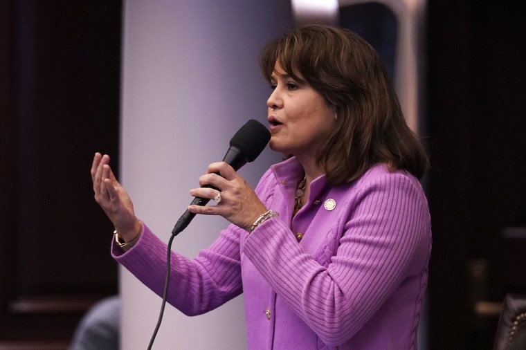 Florida Sen. Annette Taddeo speaks during a legislative session on April 30, 2021, at the Capitol in Tallahassee.