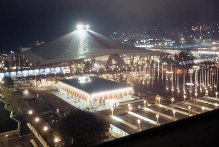 Image: World's Fair at night with Key Arena, circa 1963.