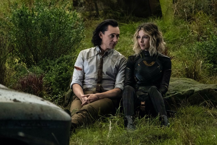Tom Hiddleston as Loki and Sophia Di Martino as Sylvie in Marvel Studios' "Loki."