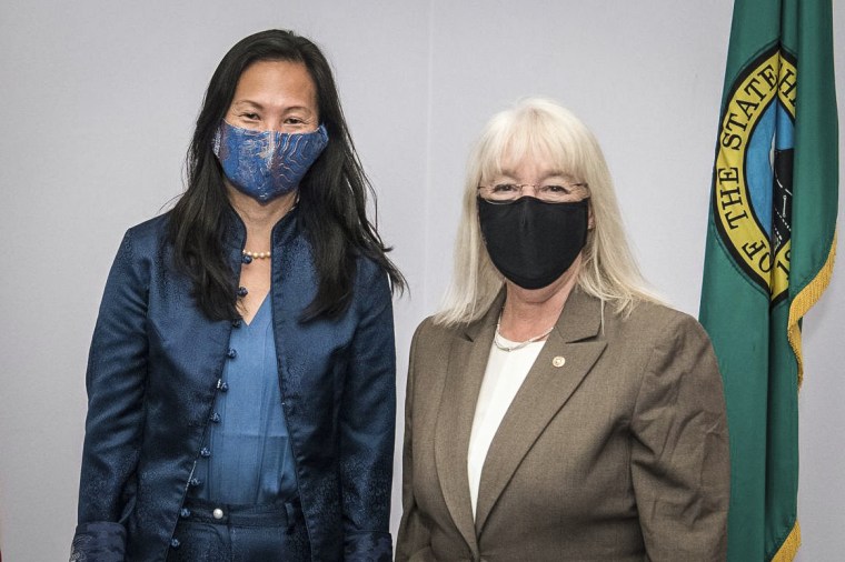 Image: Sen. Patty Murray, D-Wash., right, with Tana Lin in Washington on June 9, 2021.