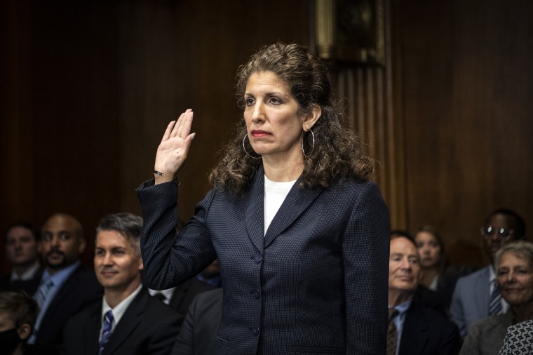 Myrna Perez swears in before testifying before the Senate Judiciary Committee during her nomination hearing to be U.S. circuit judge for the Second Circuit on July 14, 2021.