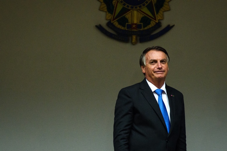 Image: President of Brazil Jair Bolsonaro after a last minute press conference with Paulo Guedes, Minister of Economy at the Ministry of Economy on Oct. 22, 2021 in Brasilia, Brazil.
