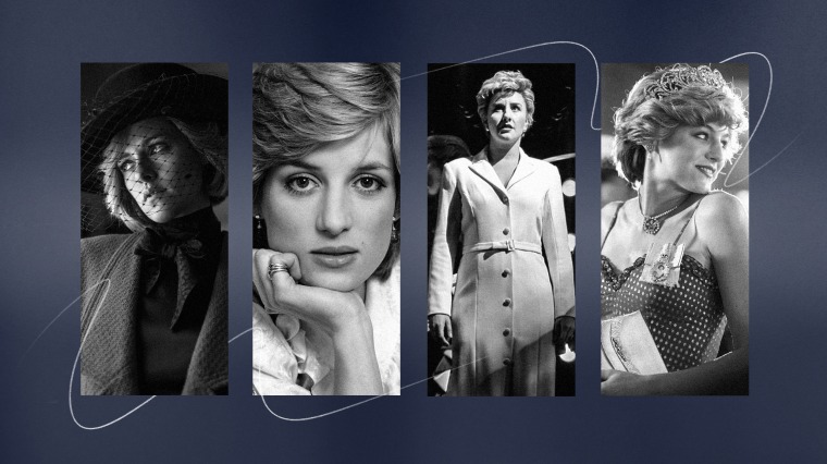 A photo collage of different portrayals of Princess Diana