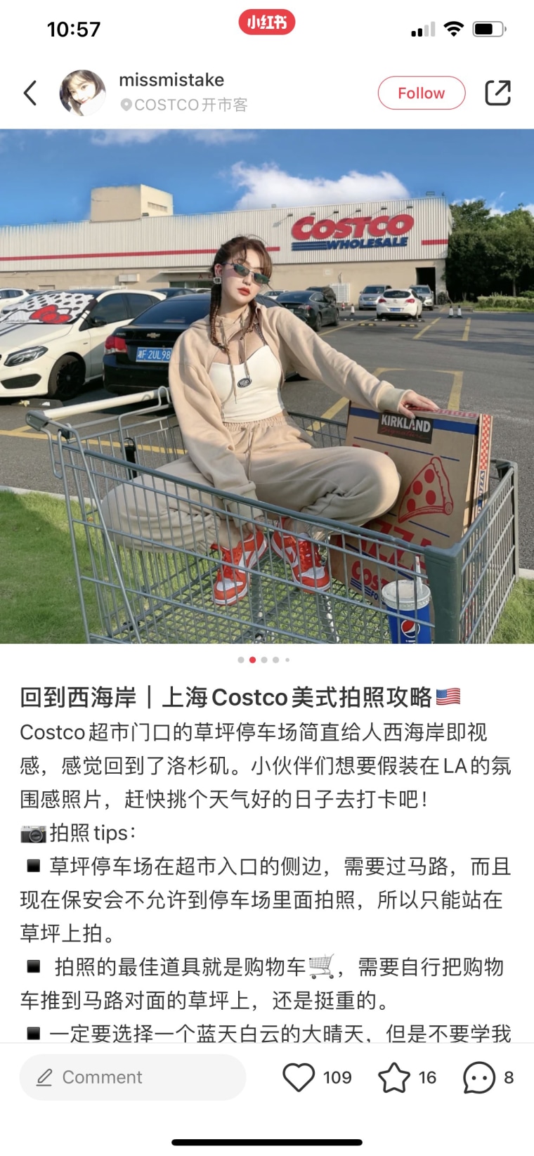 "The parking lot lawn by Costco's entrance really gives people a sense of the West Coast, like you're back in Los Angeles. Friends, if you want to pretend like you're in Los Angeles, pick a day with good weather and check it out!" some of this caption read.
