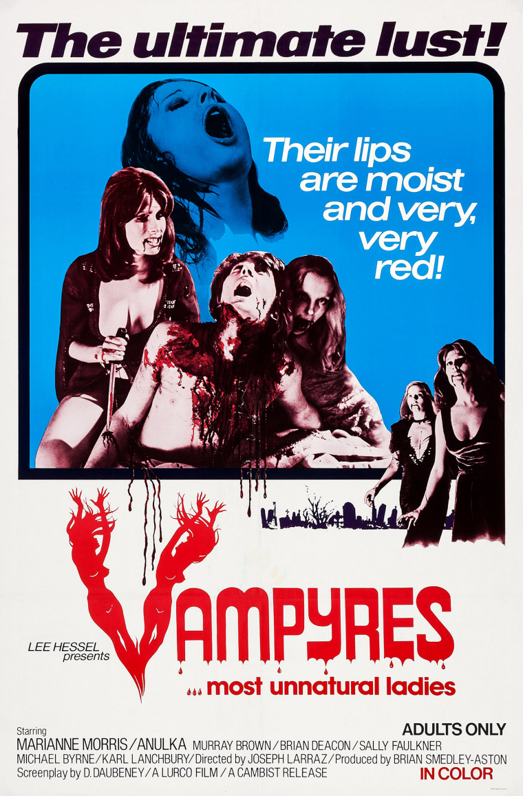 A movie poster for "Vampyres." 