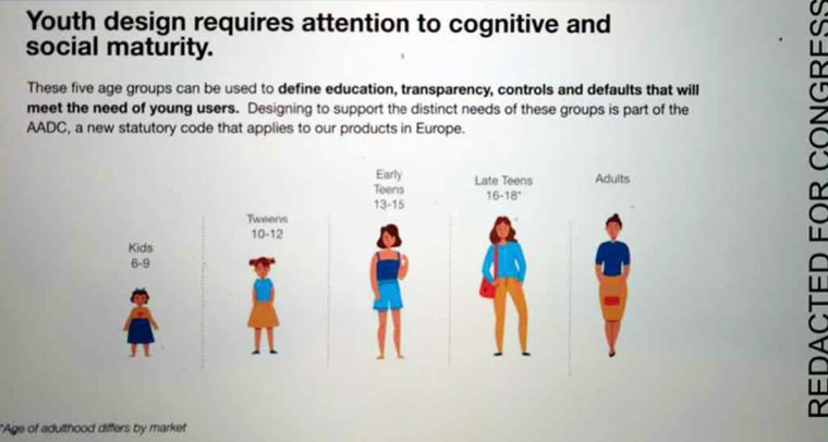 Illustrations from an April 9 internal post at Facebook titled “The internet wasn’t built with young people in mind, but we’re about to change that” show the five different age groups the company was evaluating to “define education, transparency, controls and defaults that will meet the needs of young users.”