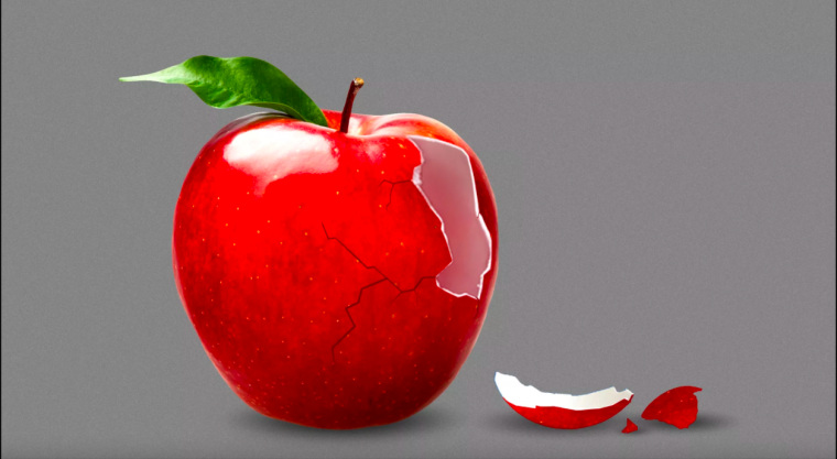 Ilustración que muestra una manzana rota, en representación de una salud afectada por falta de nutrientes