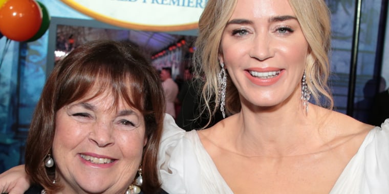 Emily Blunt (right) says she made Ina Garten's famous "engagement chicken" for husband John Krasinski when they first started dating. 