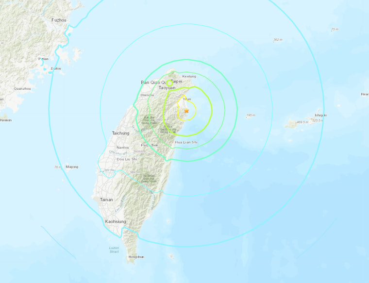 Map showing epicenter of earthquake that struck Taiwan on on Sunday.