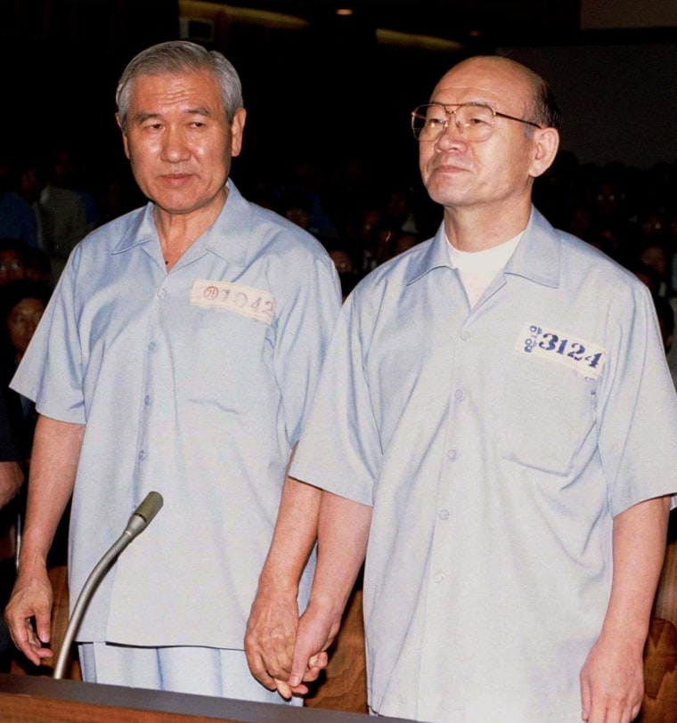 Image: FILE PHOTO: FILE PHOTO OF CHUN DOO HWAN AND ROH TAE WOO STAND TRIAL IN SEOUL