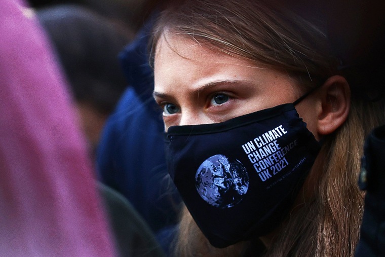 Swedish climate activist Greta Thunberg takes part in a protest at Festival Park in Glasgow on the sidelines of the COP26 UN Climate Summit on Nov. 1, 2021.