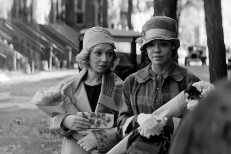 Ruth Negga, left, and Tessa Thompson in "Passing." 