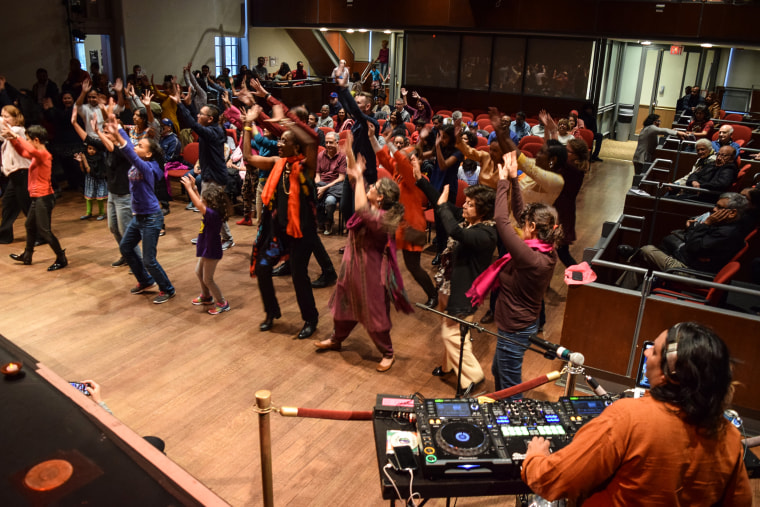 People dance during the 2019 Diwali celebration at the Flushing Town Hall in Queens, N.Y.