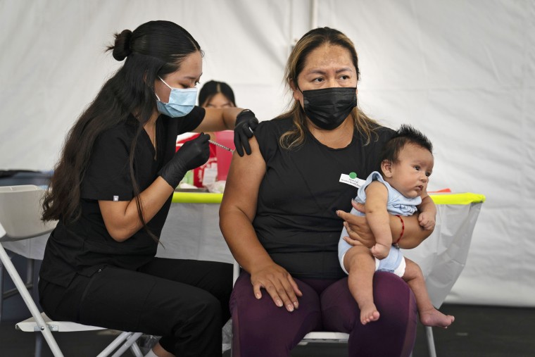 Vaccine clinic set up in the parking lot of CalOptima in Orange, Calif