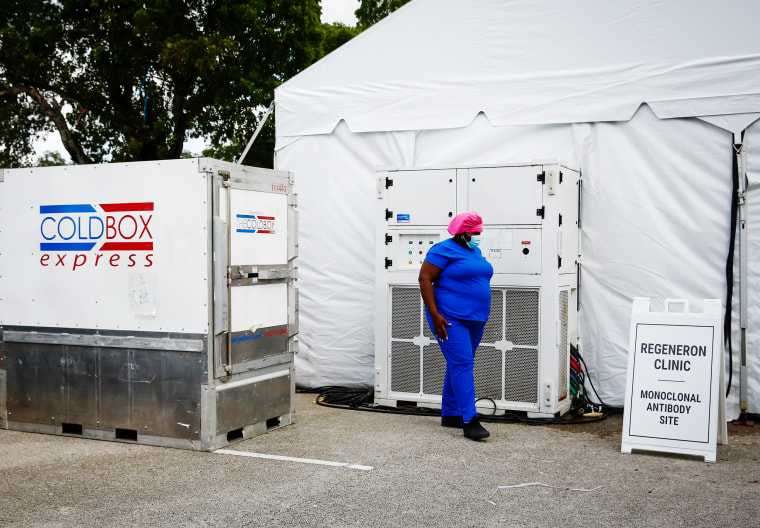 Image: A coldbox containing monoclonal antibody treatments at a Regeneron clinic in Pembroke Pines, Fla. on Aug. 18, 2021.