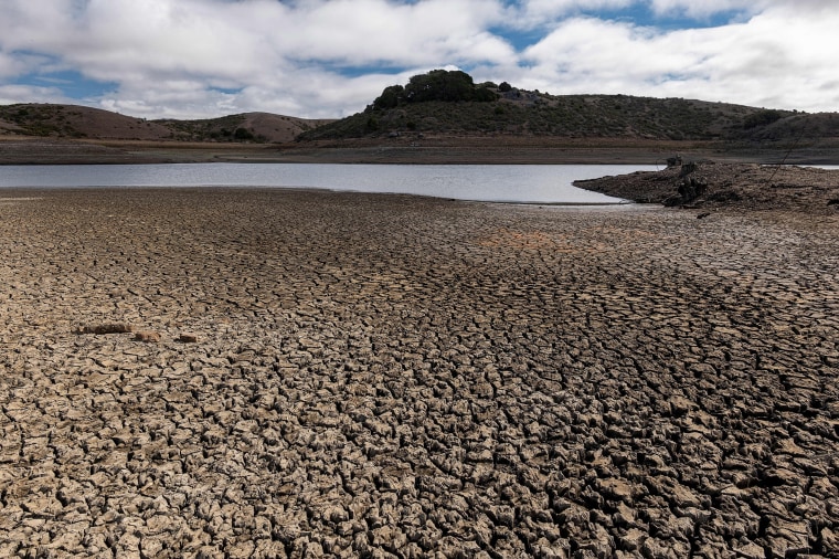 Image: A cracked lake bed at Nicasio Reservoir during a drought in Nicasio, Calif., on Oct. 13, 2021.