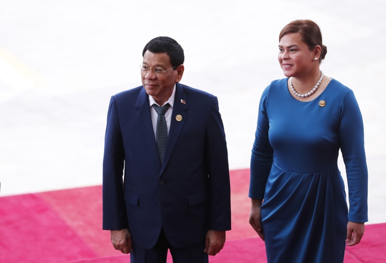 Image: Philippine President Rodrigo Duterte and his daughter Sara Duterte arrive for the opening of the Boao Forum for Asia Annual Conference 2018 in Boao, south China's Hainan province on April 10, 2018.