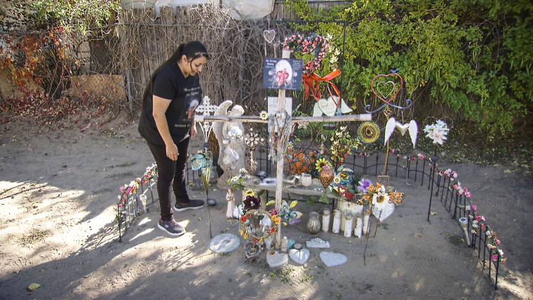 A roadside memorial in Albuquerque constructed by Elisha Lucero's family.