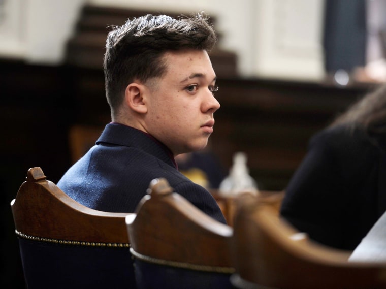 Kyle Rittenhouse listens as his attorney gives an opening statement during his trial at the Kenosha County Courthouse on November 2 in Kenosha, WI.