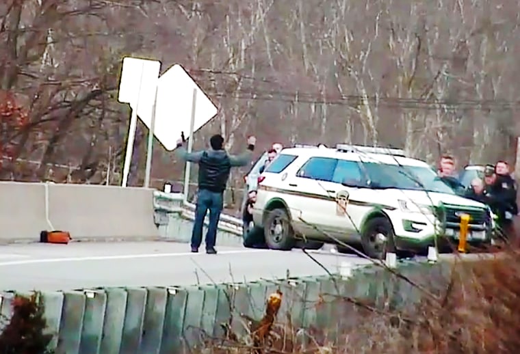 Christian Hall with his hands up just before he was shot by police on Dec. 30, 2020, in Stroudsburg, Pa.