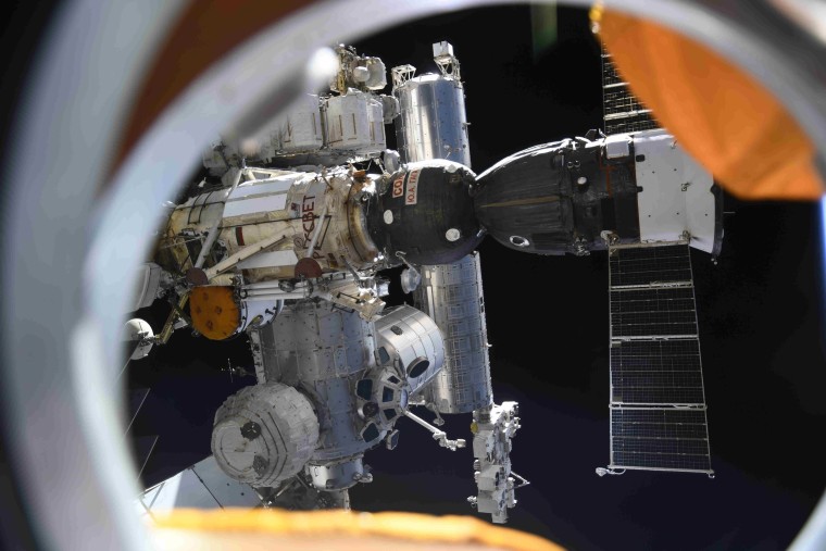 The International Space Station as seen from the Nauka module.