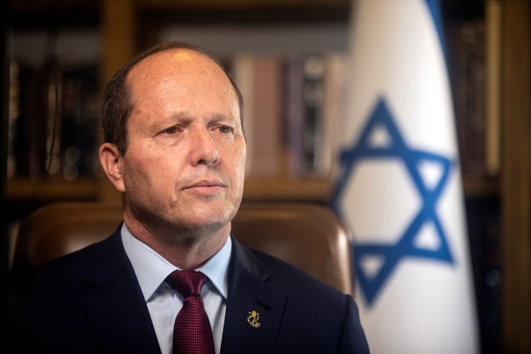 Former Jerusalem Mayor and Knesset member Nir Barkat speaks to Reuters in Jerusalem