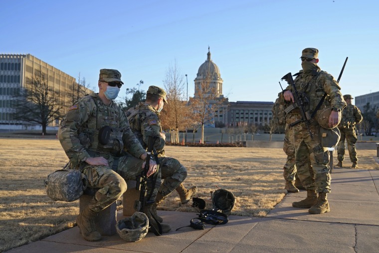 Members of the Oklahoma National Guard at the state Capitol in Oklahoma City on Jan. 17.
