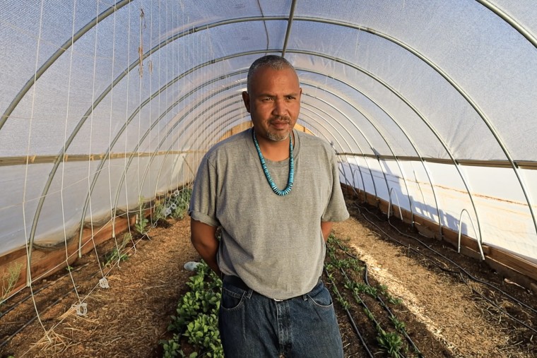 Tyrone Thompson is the owner and operator of Ch'ishie Farms, and a member of the Navajo Nation. He is working with local grocers and chefs to develop a community-based food system that will bring crops like his microgreens and radishes to the tables of his fellow Diné, as many Navajo prefer to be called. He is also teaching his neighbors how to construct sustainable hoophouses to grow crops year round, and has already constructed 40 in his local area.