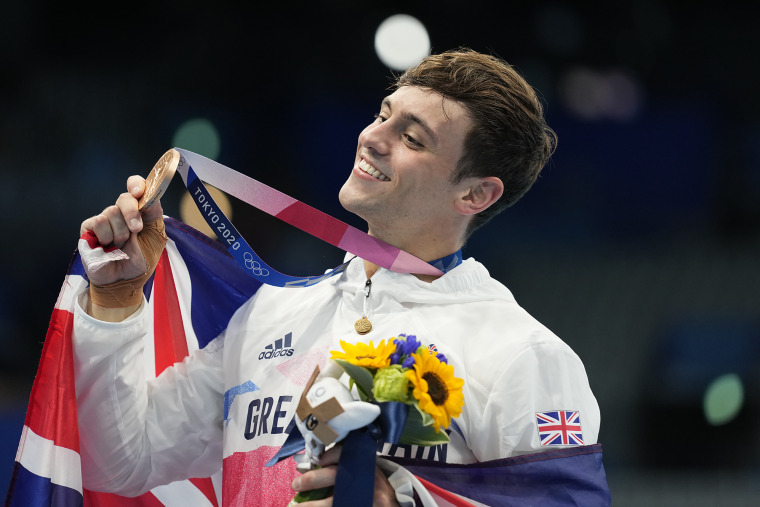 Image: Bronze medalist Thomas Daley of Team Great Britain following the medal ceremony for the Men's 10m Platform Final at the Olympic Games in Tokyo on Aug. 7, 2021.