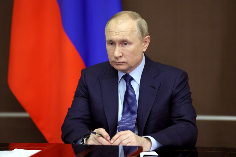 Russian President Vladimir Putin attends a cabinet meeting via video link in Sochi, Russia, earlier this week.