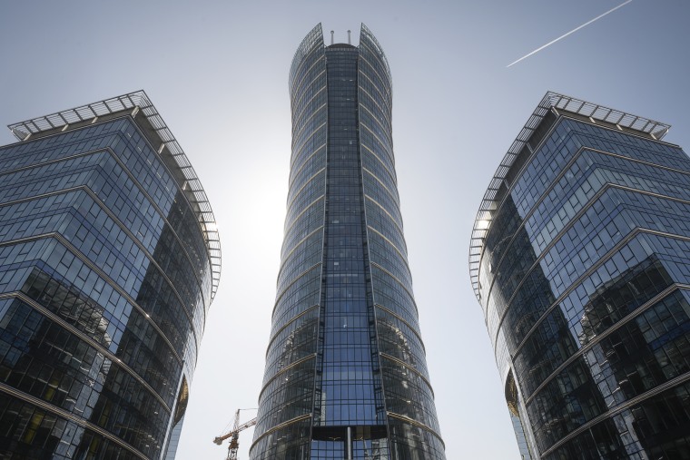 The European border agency Frontex is headquartered in the Warsaw Spire skyscraper, seen here on April 6, 2018, in Warsaw, Poland.