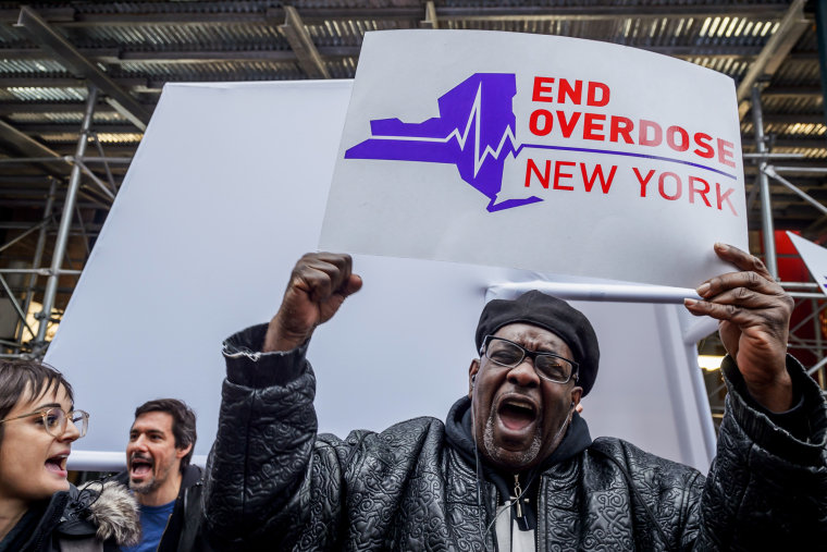 Image: Drug policy activists set up a pop-up safe injection room and held a speak-out in front of Governor Cuomo's NYC office on Nov. 26, 2018 to demand the urgent approval of 5 pilot overdose prevention centers.