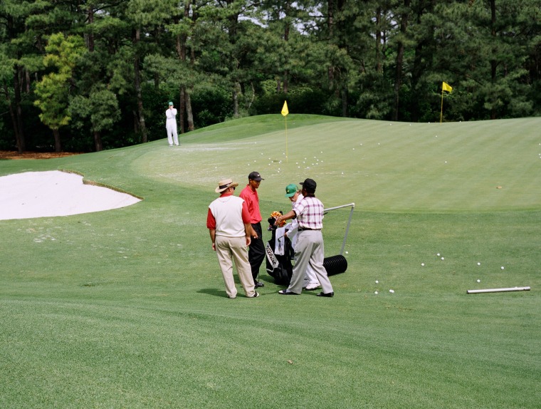 Lee Elder Talks To Tiger Woods Before The Final Round Of The 1997 Masters Tournament